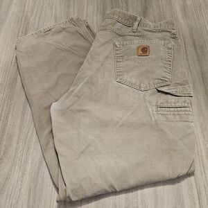 CARHARTT B159 Canvas Carpenter Loose Pants Mens 40x32 Beige/Brown